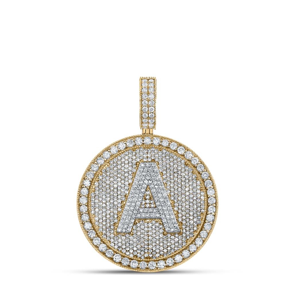 A - Z Letter Initial Diamond Circle Medallion Pendant 10K Yellow Gold A HipHopBling
