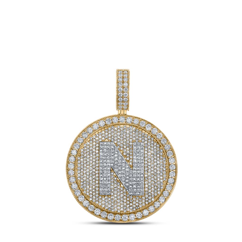 A - Z Letter Initial Diamond Circle Medallion Pendant 10K Yellow Gold A HipHopBling