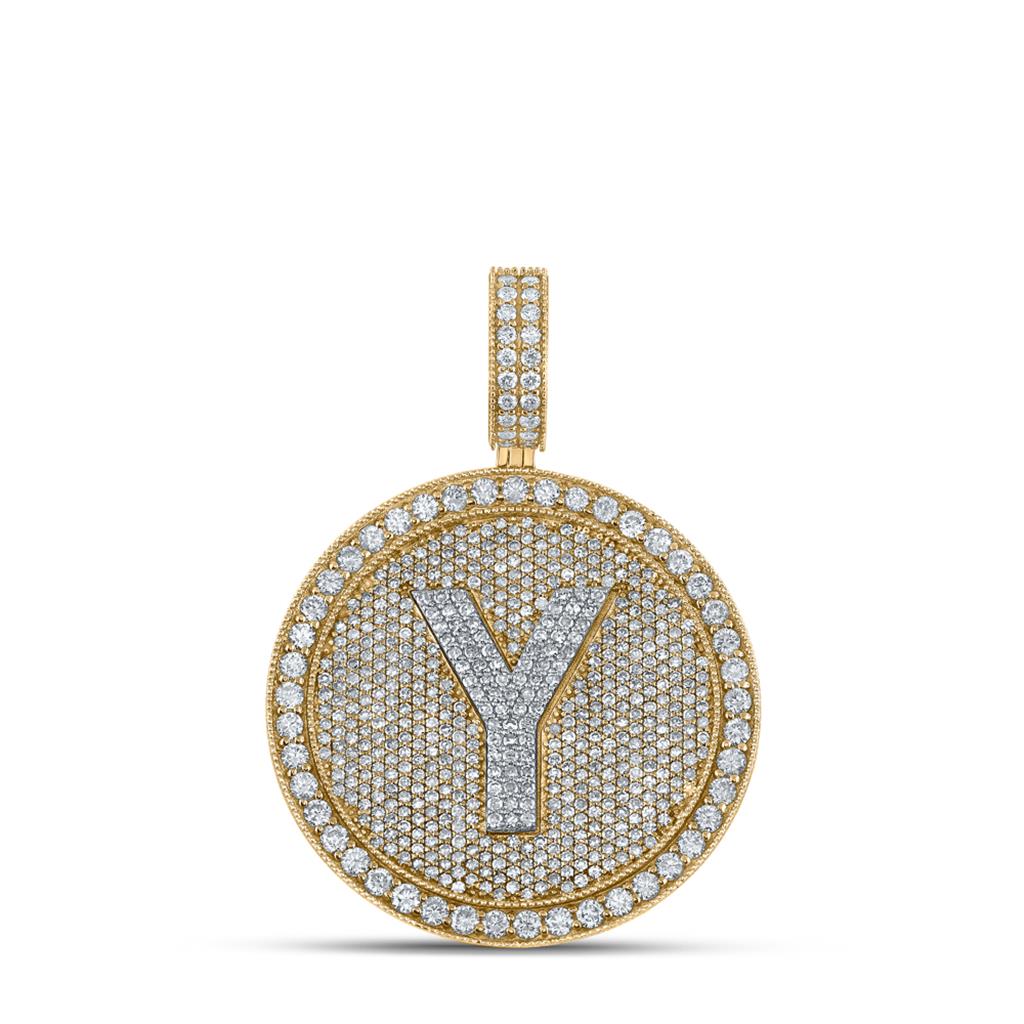 A - Z Letter Initial Diamond Circle Medallion Pendant 10K Yellow Gold A HipHopBling