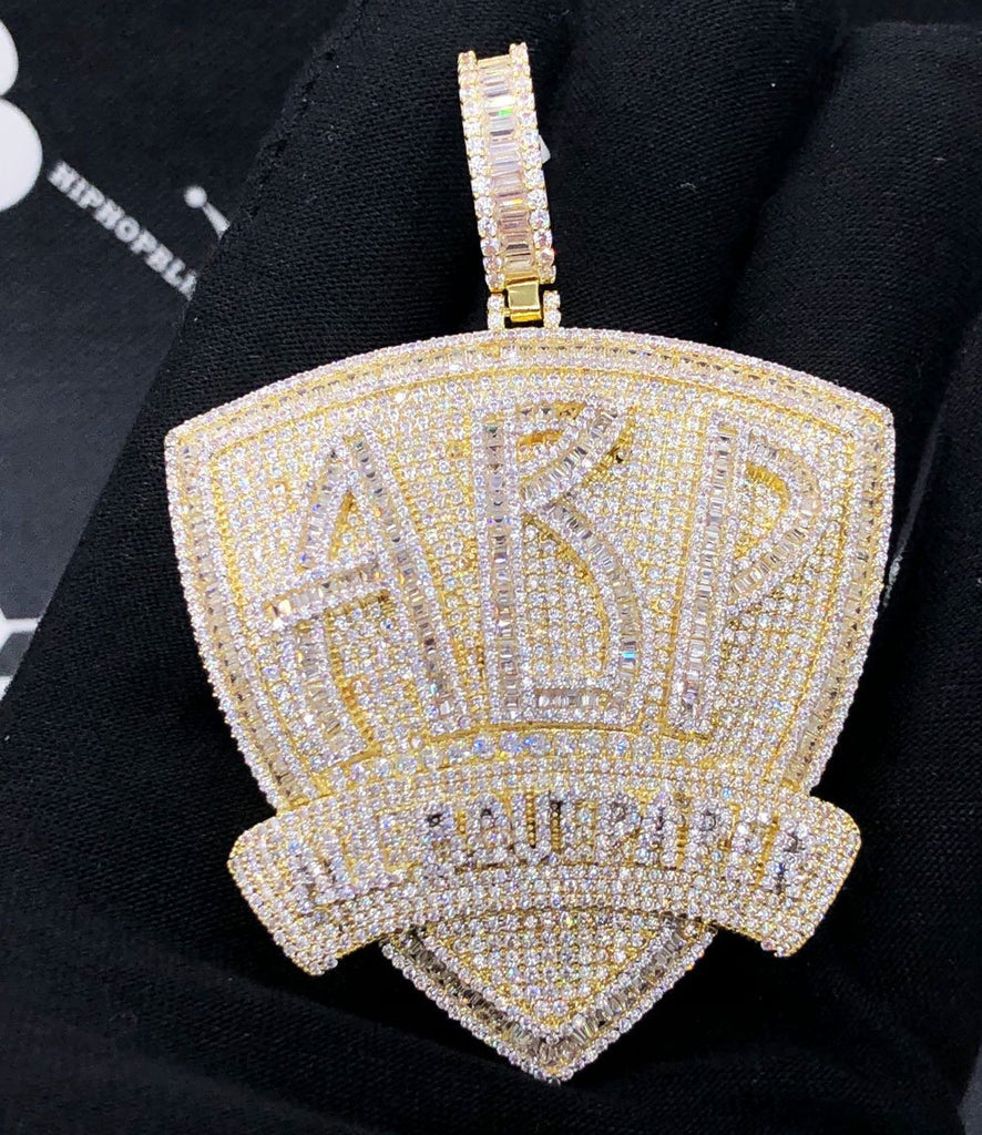 ABP All Bout Paper Baguette VVS CZ Hip Hop Iced Out Pendant Yellow Gold HipHopBling