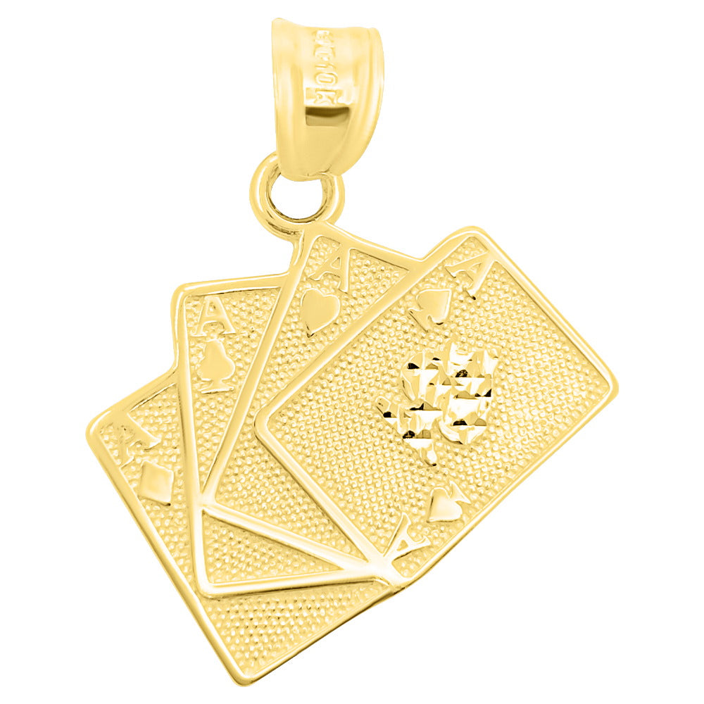 Ace 4 of a Kind Poker DC 10K Yellow Gold Pendant HipHopBling