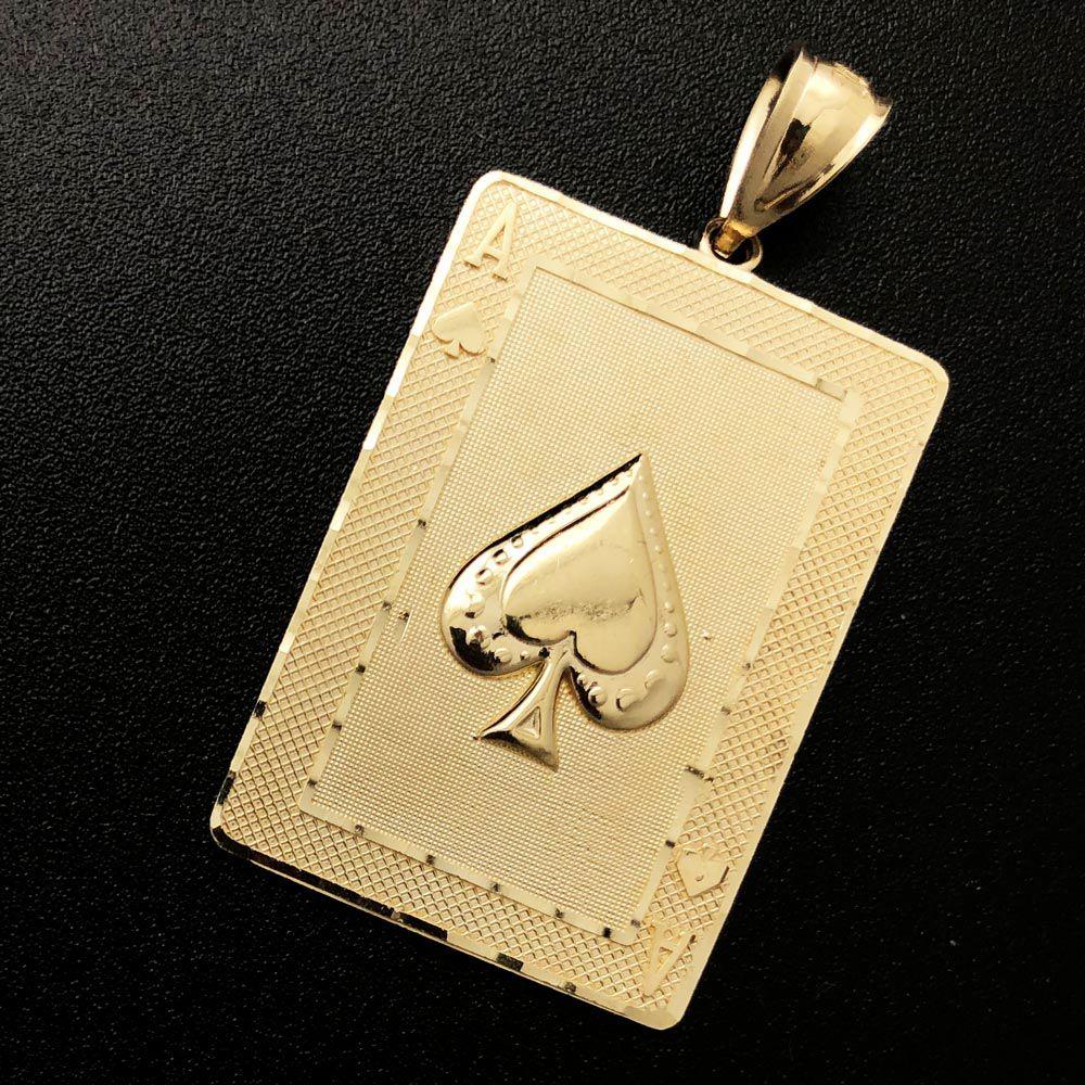 Ace of Spades Poker Card DC 10K Yellow Gold Pendant HipHopBling