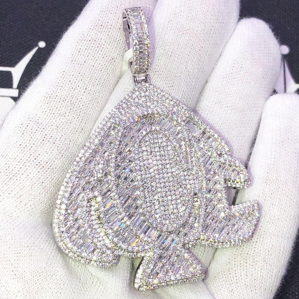 ACE Spade Baguette VVS CZ Hip Hop Iced Out Pendant White Gold HipHopBling