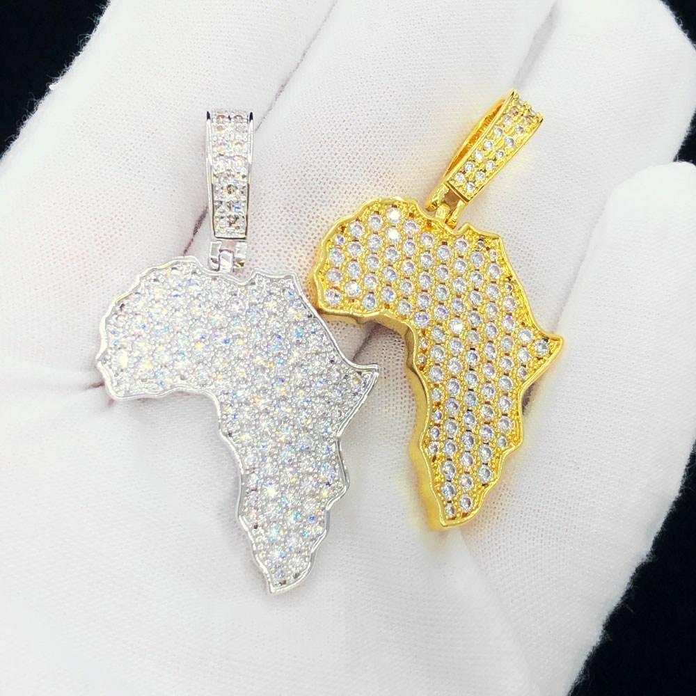 Africa Continent Hip Hop Bling Bling Pendant White Gold HipHopBling