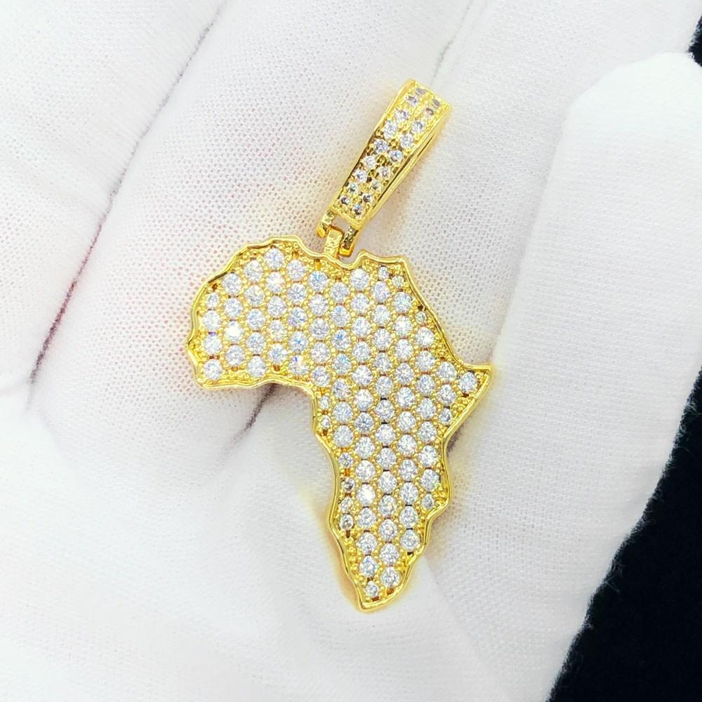 Africa Continent Hip Hop Bling Bling Pendant Yellow Gold HipHopBling