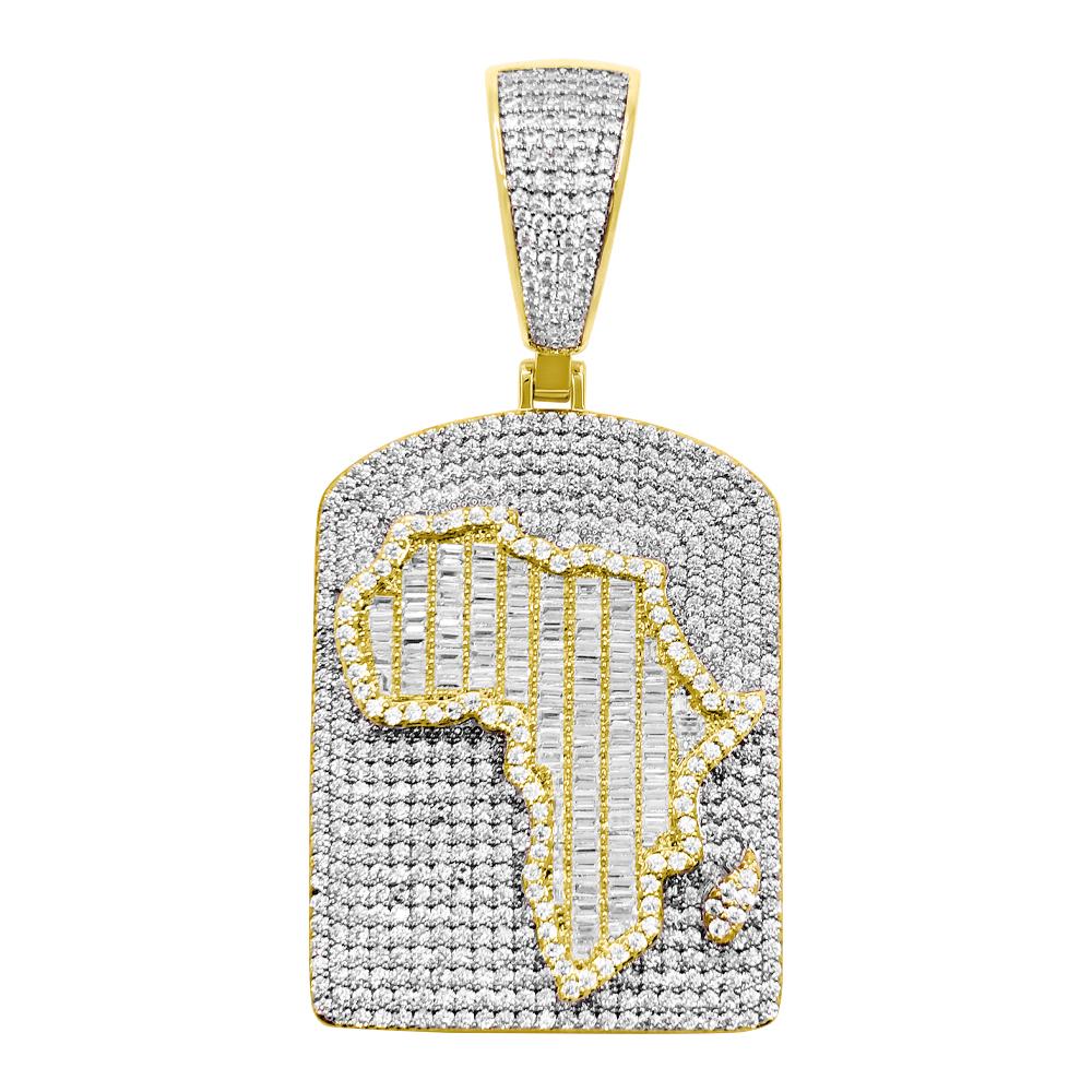 Africa Dog Tag Baguette VVS CZ Hip Hop Iced Out Pendant Yellow Gold HipHopBling