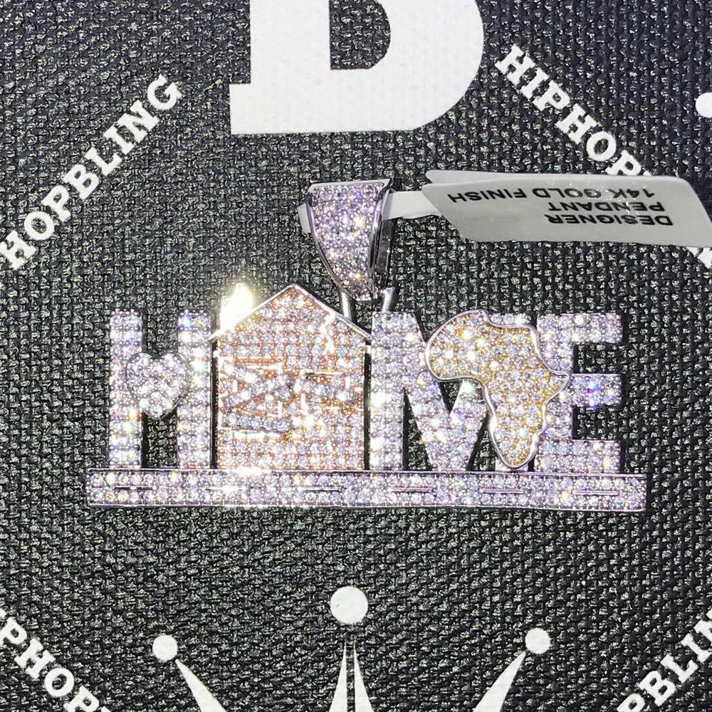 Africa Home CZ Hip Hop Bling Bling Pendant White Gold HipHopBling