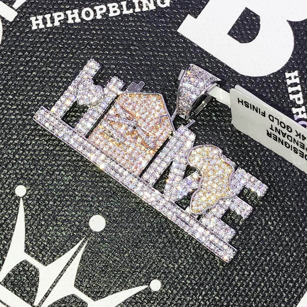 Africa Home CZ Hip Hop Bling Bling Pendant White Gold HipHopBling