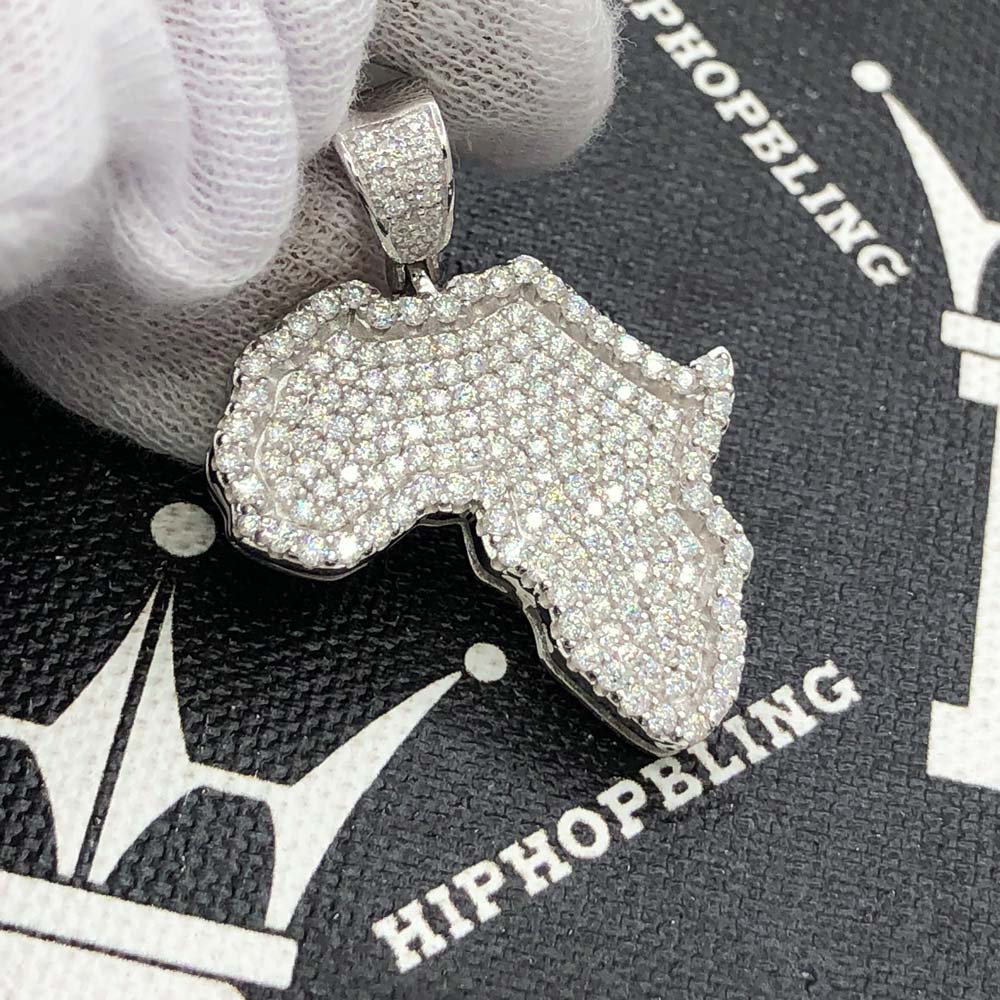 Africa Iced Out VVS Moissanite Pendant .925 Sterling Silver HipHopBling