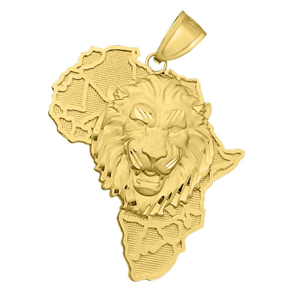 Africa Lion DC 10K Yellow Gold Pendant HipHopBling