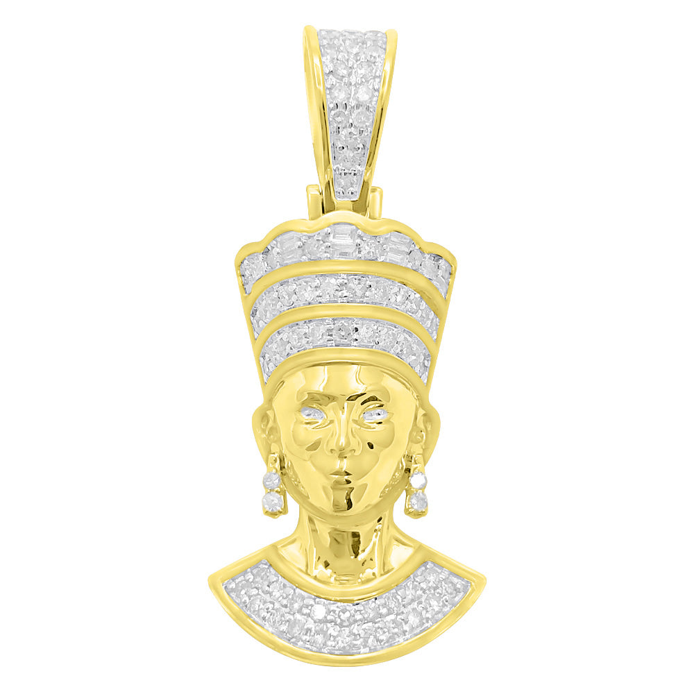 African Queen Baguette Diamond Pendant .53cttw 10K Yellow Gold HipHopBling