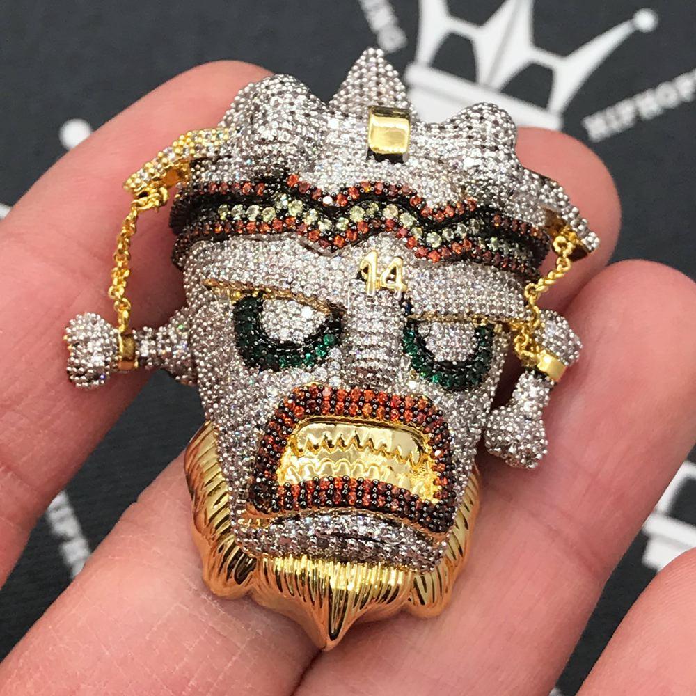 African Statue 3D CZ Hip Hop Bling Bling Pendant Yellow Gold HipHopBling