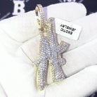 AK Gun Letters CZ Hip Hop Bling Bling Pendant White Gold HipHopBling