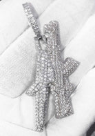 AK Gun Letters CZ Hip Hop Bling Bling Pendant White Gold HipHopBling