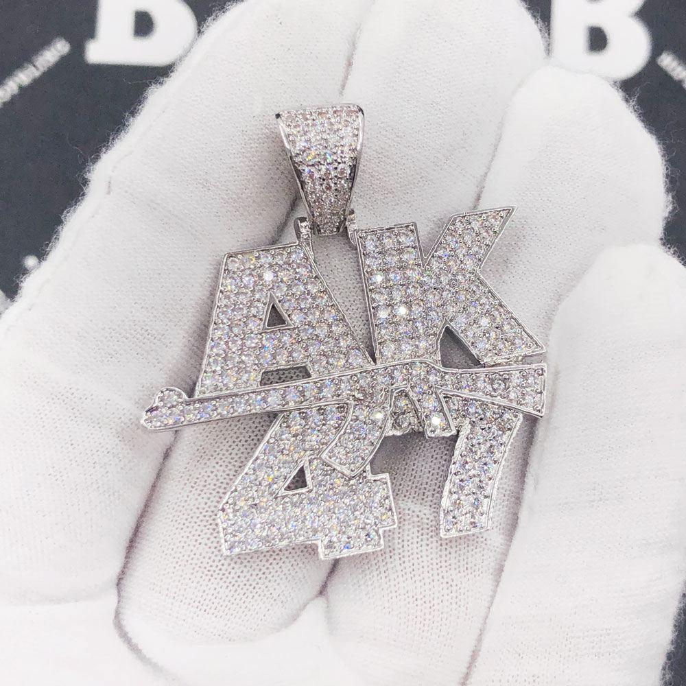 AK47 Design Iced Out Hip Hop Pendant White Gold HipHopBling