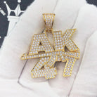 AK47 Design Iced Out Hip Hop Pendant Yellow Gold HipHopBling