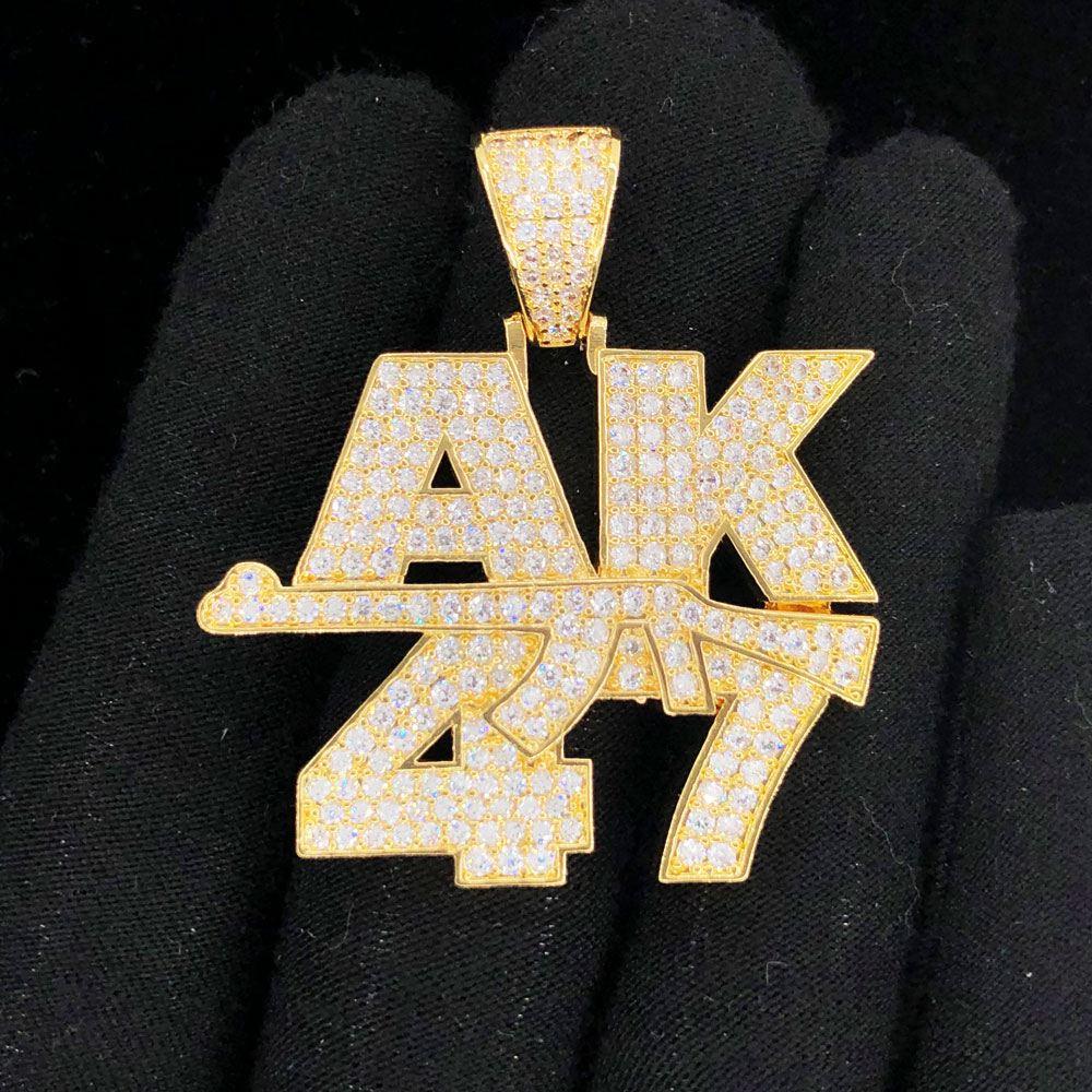 AK47 Design Iced Out Hip Hop Pendant Yellow Gold HipHopBling