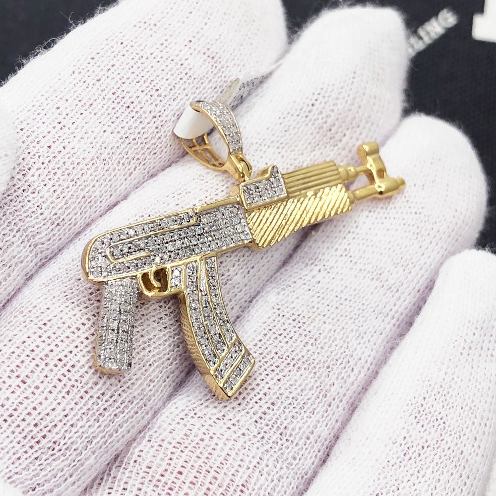 AK47 Pistol Gun Diamond Pendant .53cttw 10K Yellow Gold HipHopBling