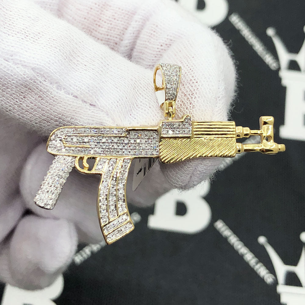 AK47 Pistol Gun Diamond Pendant .53cttw 10K Yellow Gold HipHopBling