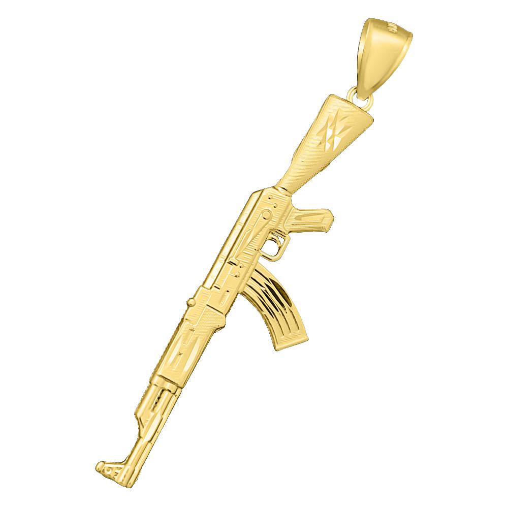AK47 Rifle DC 10K Yellow Gold Pendant HipHopBling