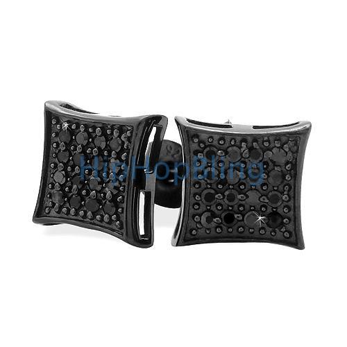 All Black Kite .925 Sterling Silver CZ Micro Pave Bling Bling Earrings HipHopBling