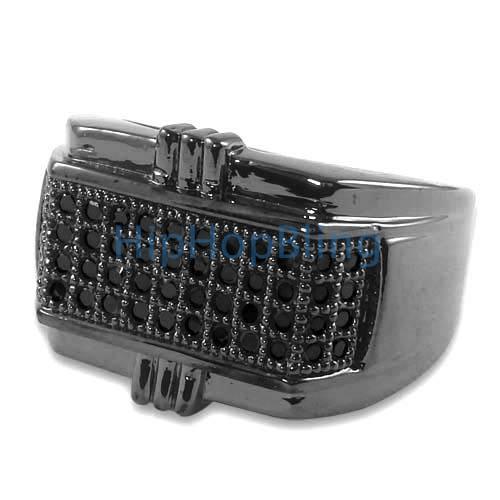 All Black Pimp CZ Micro Pave .925 Silver Mens Iced Out Ring HipHopBling