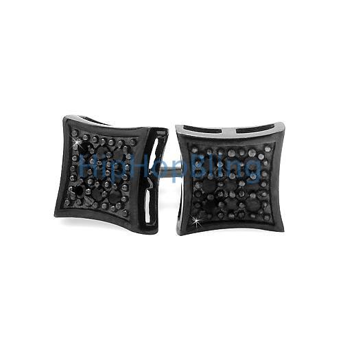 All Black Small Kite Silver CZ Micro Pave Iced Out Earrings HipHopBling