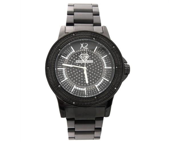 All Black Super Techno Real Diamond Watch Bling HipHopBling
