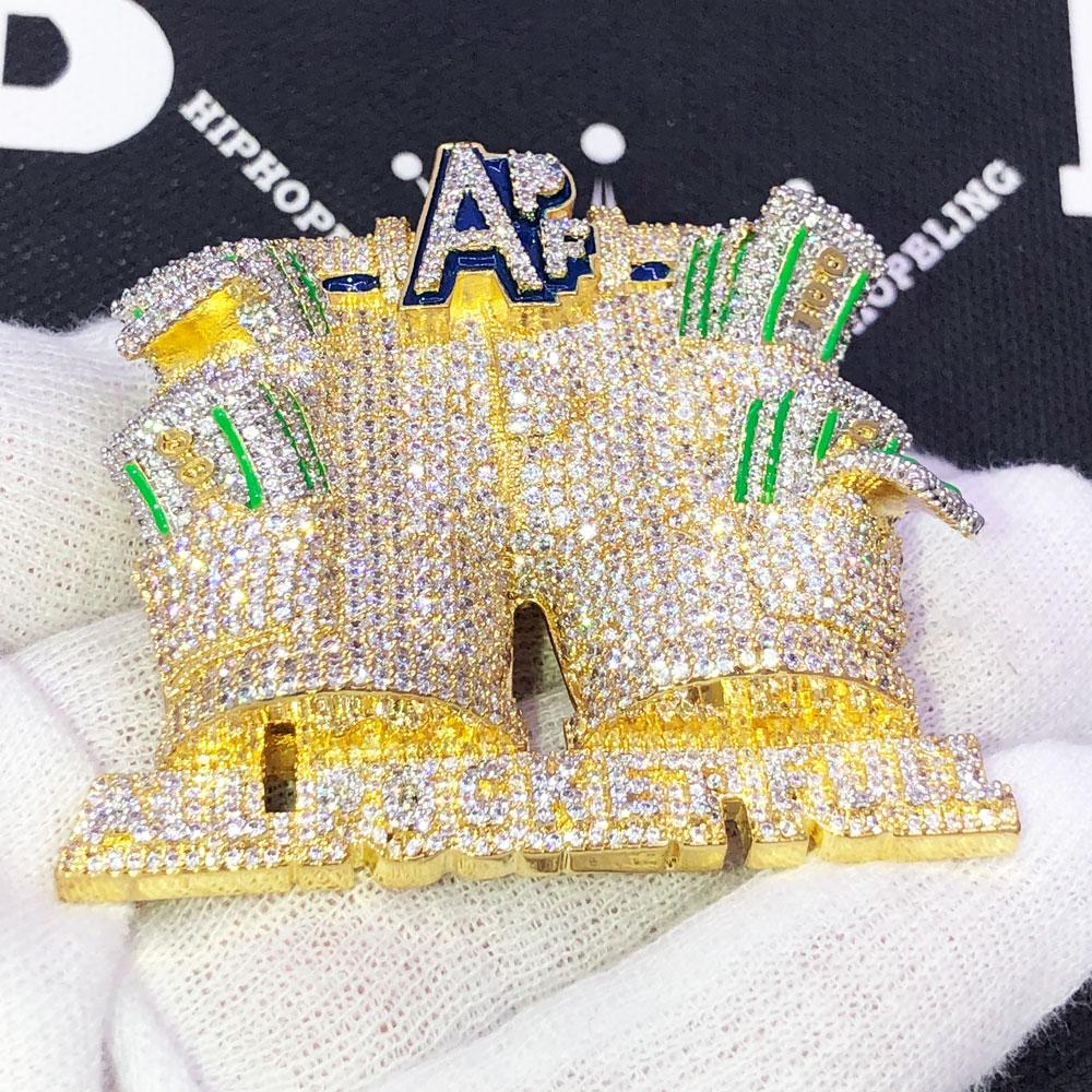 All Pockets Full CZ Hip Hop Bling Iced Out Pendant Yellow Gold HipHopBling
