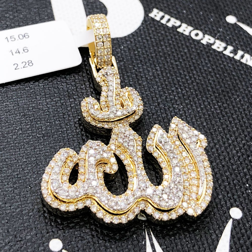 Allah Arabic God Layer Diamond Pendant 2.28cttw 10K Yellow or White Gold 10K White Gold HipHopBling