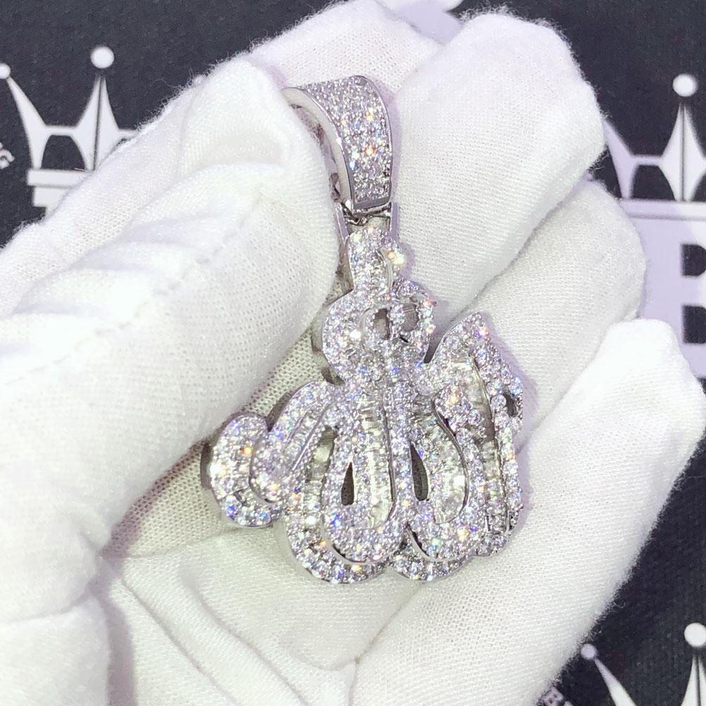 Allah Arabic Layered VVS CZ Iced Out Pendant White Gold HipHopBling