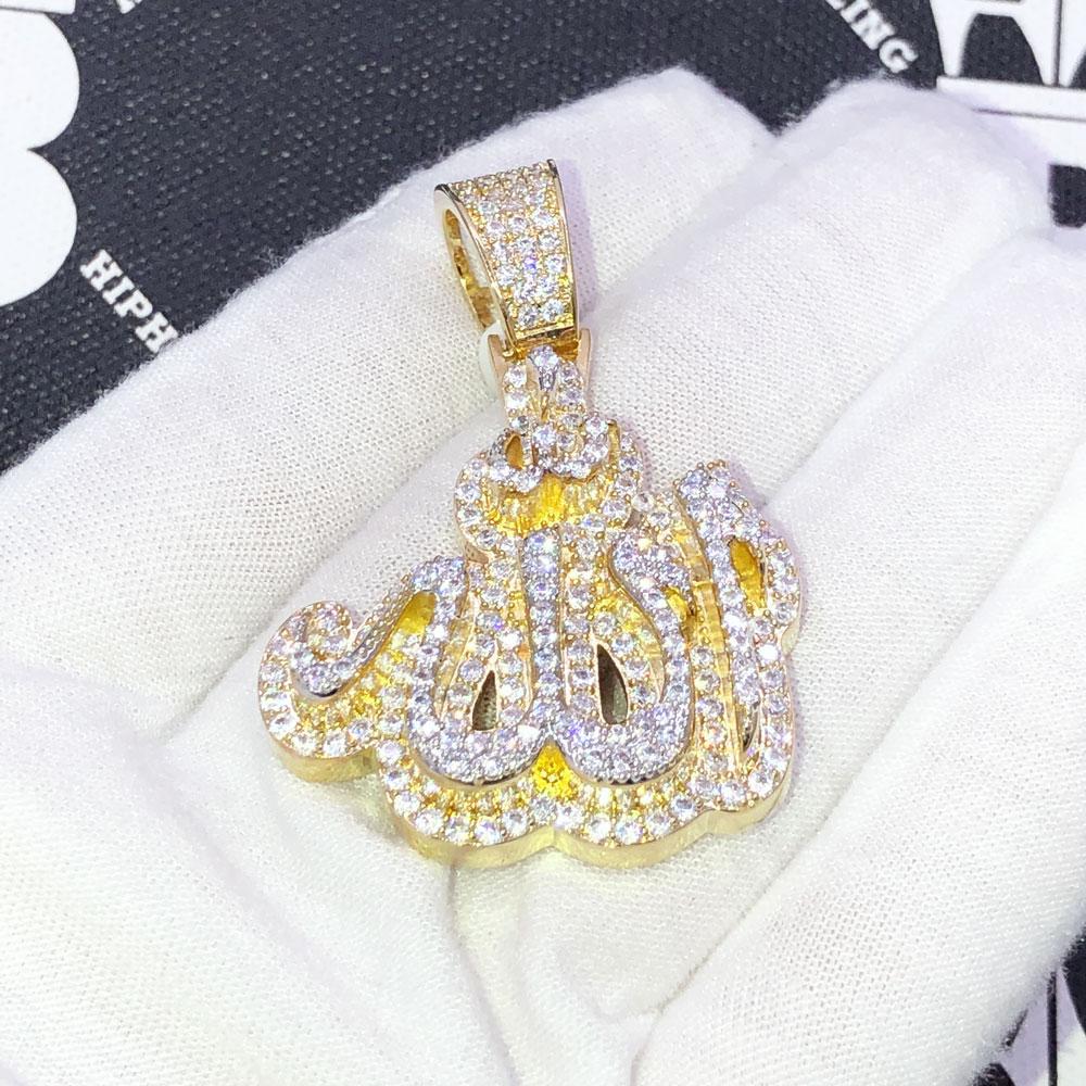 Allah Arabic Layered VVS CZ Iced Out Pendant Yellow Gold HipHopBling