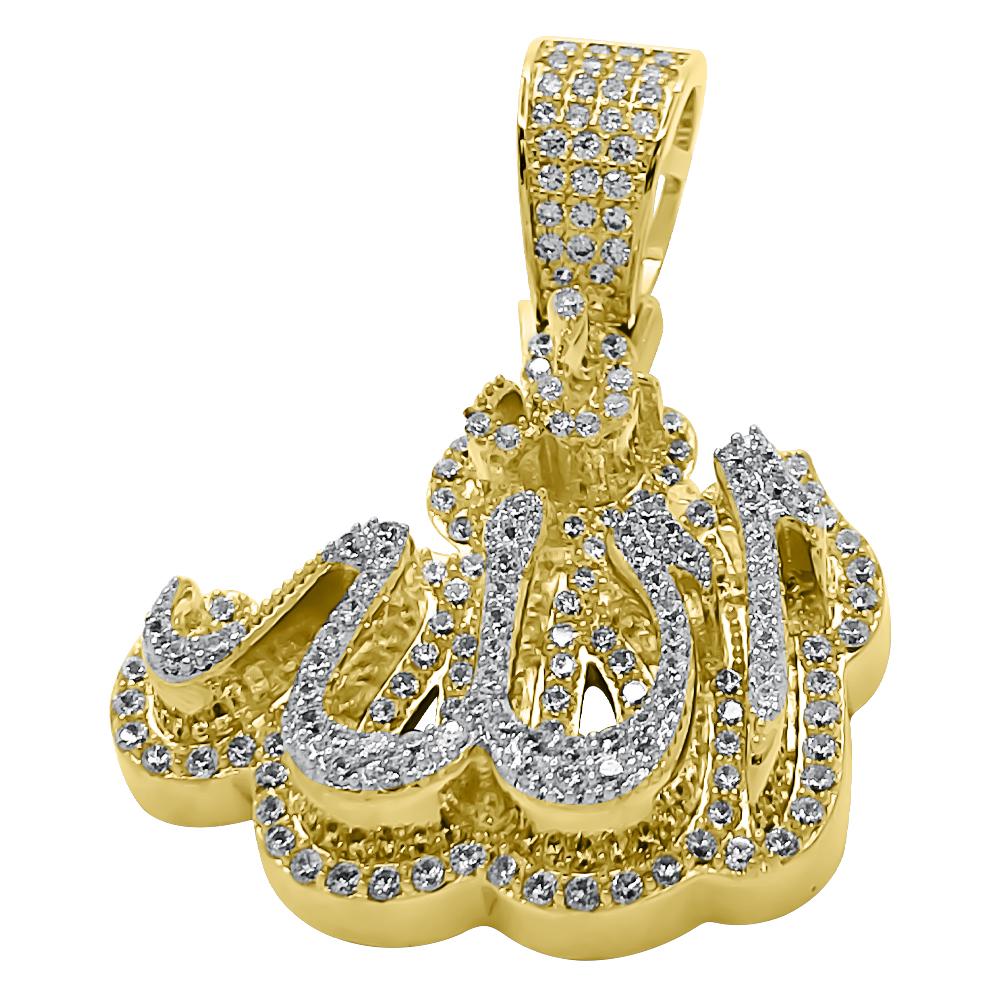Allah Arabic Layered VVS CZ Iced Out Pendant Yellow Gold HipHopBling