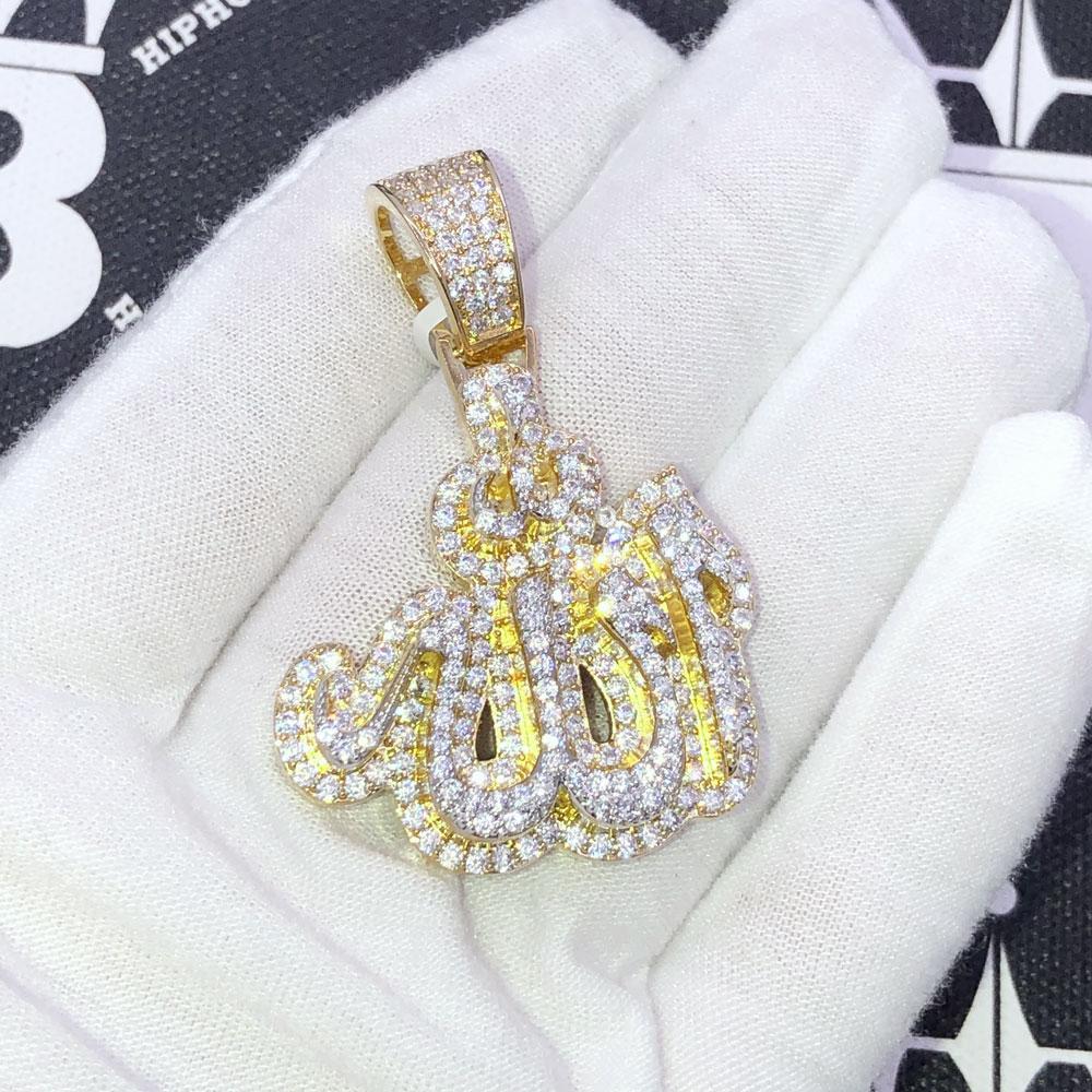 Allah Arabic Layered VVS CZ Iced Out Pendant Yellow Gold HipHopBling
