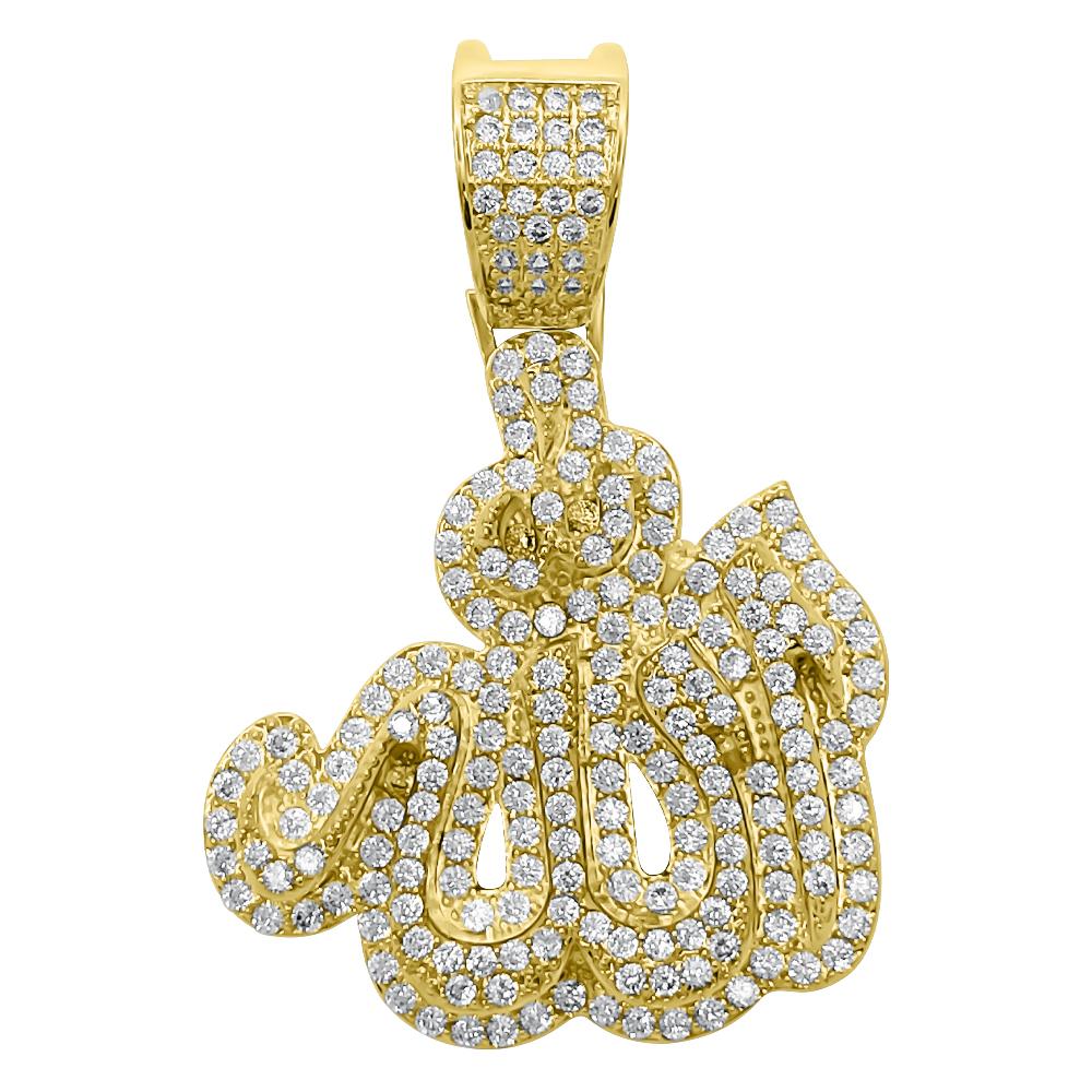 Allah Arabic Layered VVS CZ Iced Out Pendant Yellow Gold HipHopBling