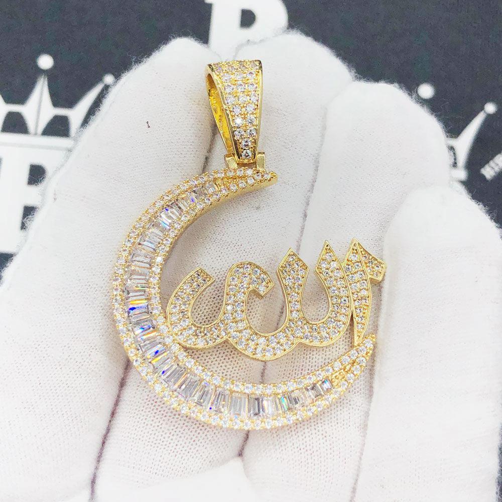 Allah Crescent Iced Out Hip Hop Pendant Yellow Gold HipHopBling