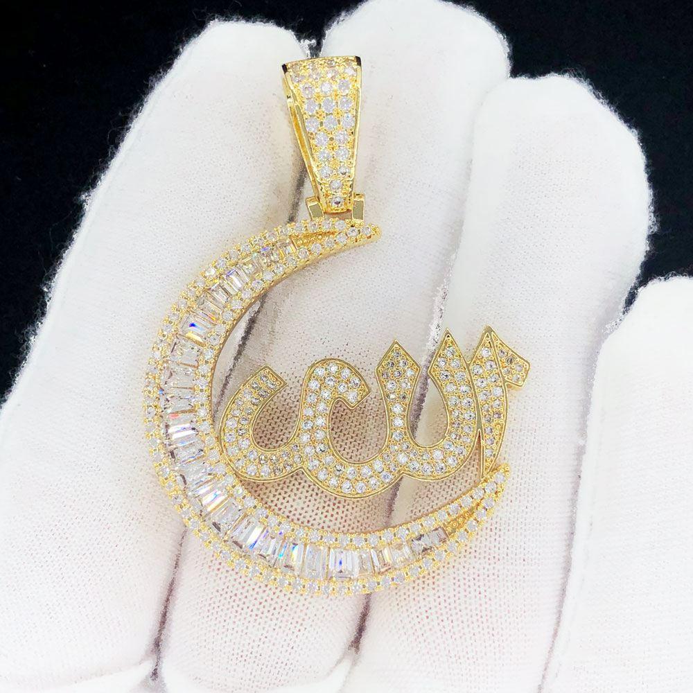 Allah Crescent Iced Out Hip Hop Pendant Yellow Gold HipHopBling