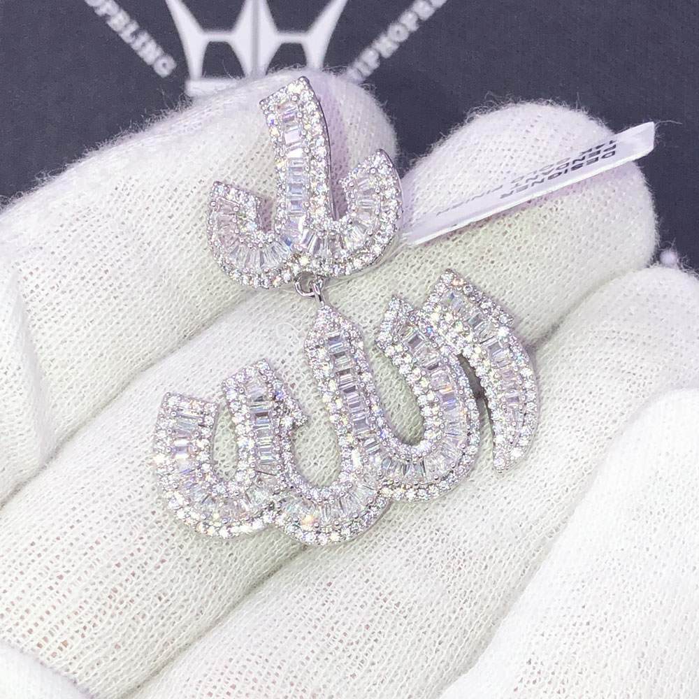 Allah God Baguette CZ Hip Hop Bling Bling Pendant White Gold HipHopBling