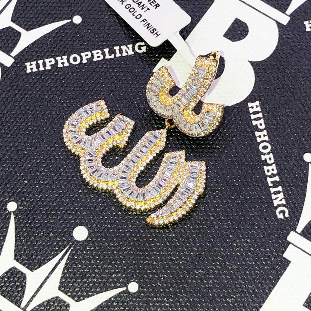 Allah God Baguette CZ Hip Hop Bling Bling Pendant Yellow Gold HipHopBling