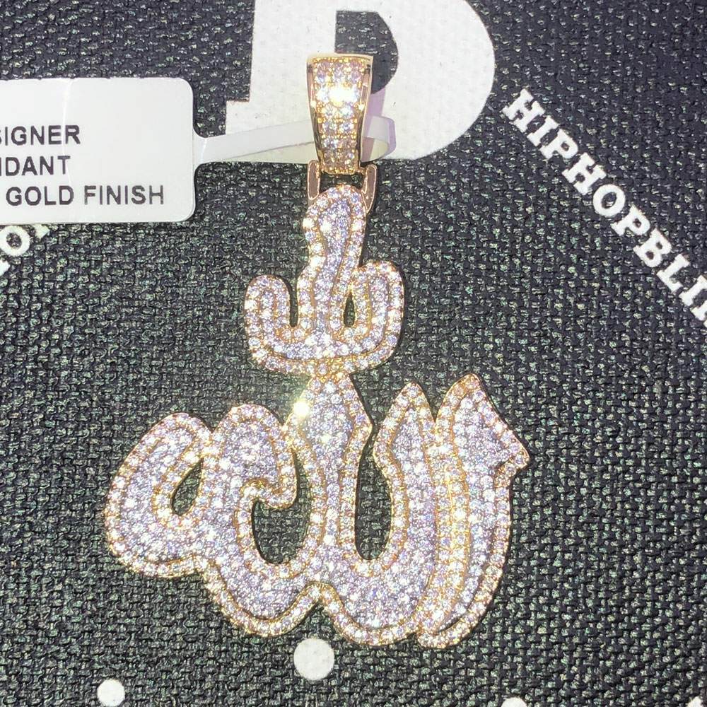 Allah Iced Out CZ Hip Hop Bling Bling Pendant Yellow Gold HipHopBling