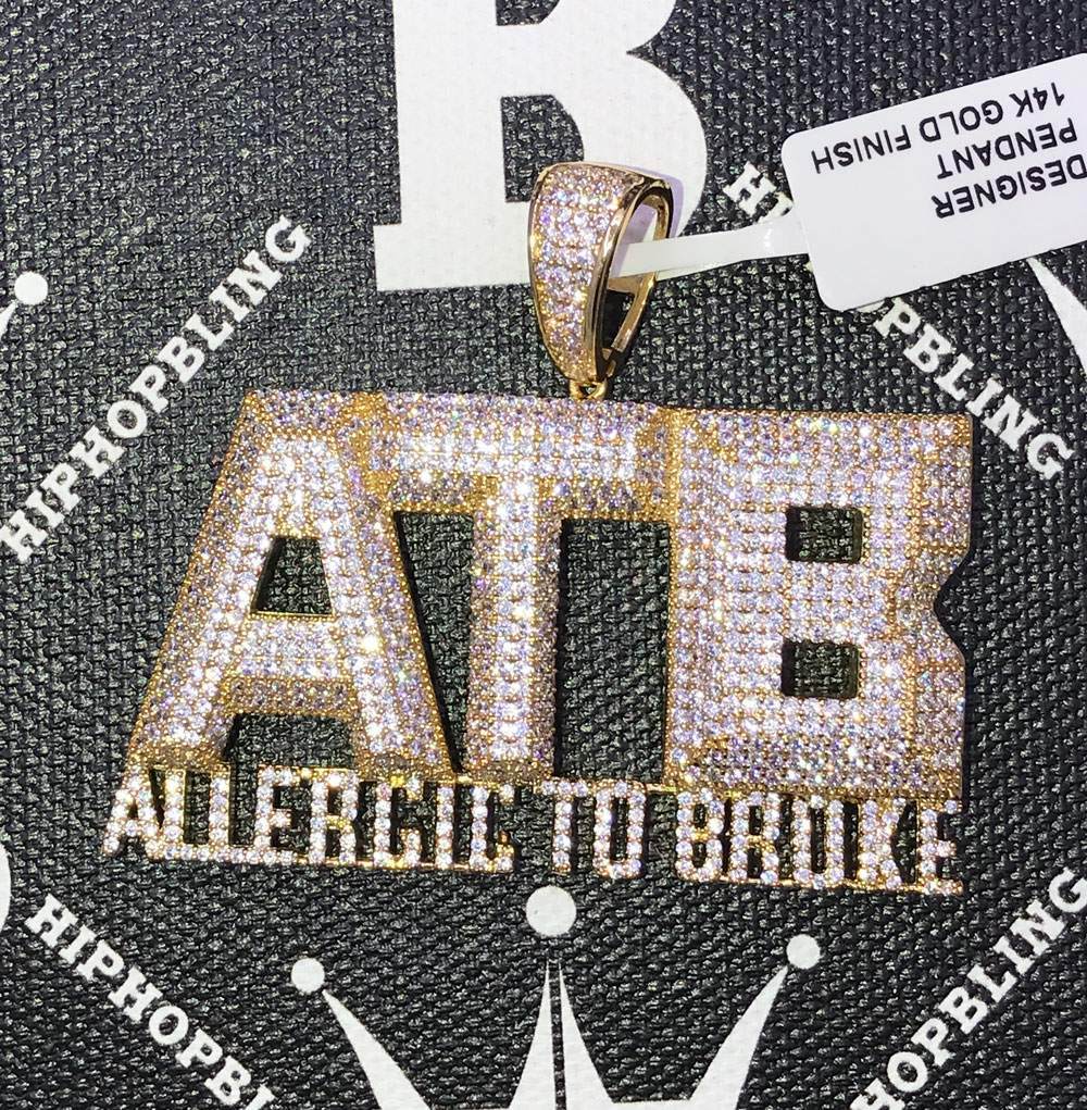 Allergic to Broke ATB CZ Hip Hop Bling Bling Pendant White Gold HipHopBling