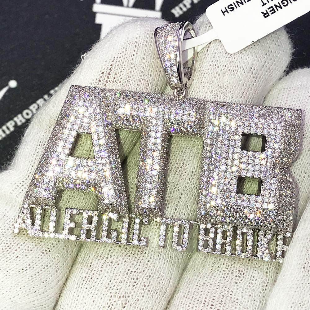 Allergic to Broke ATB CZ Hip Hop Bling Bling Pendant White Gold HipHopBling