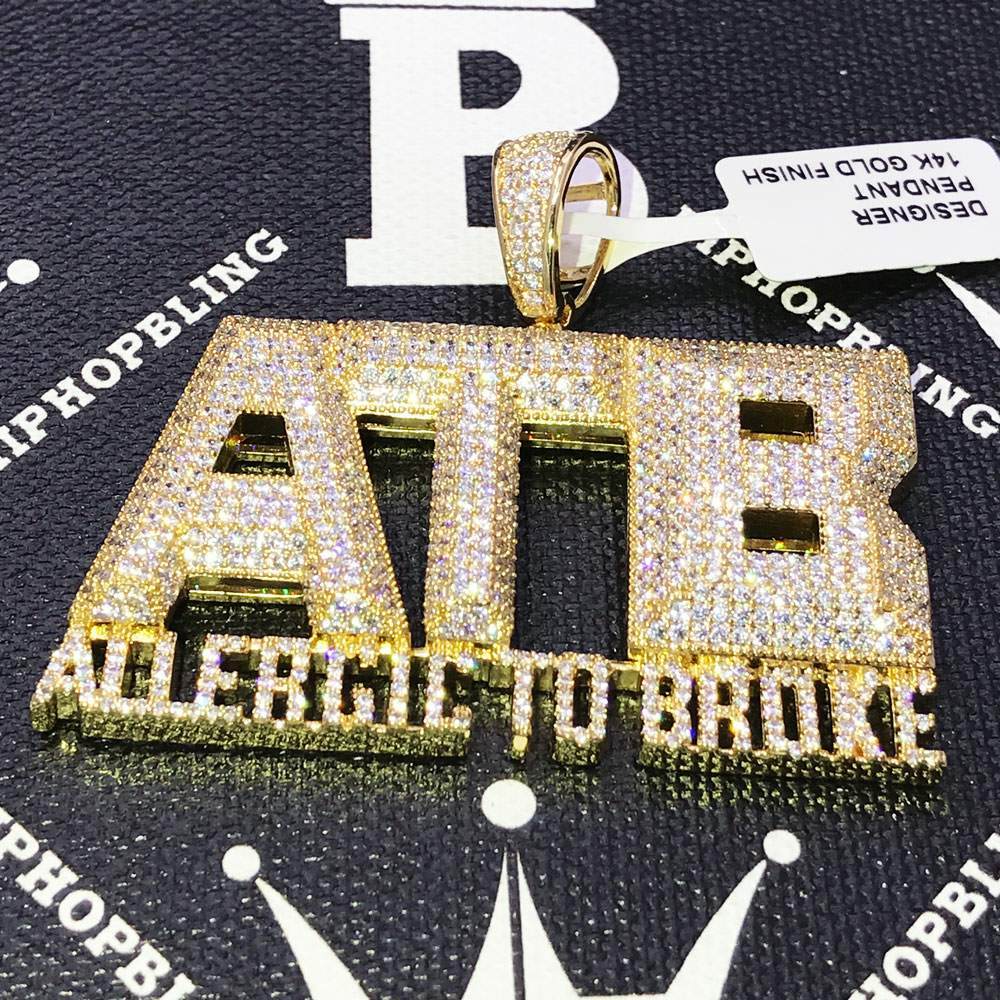 Allergic to Broke ATB CZ Hip Hop Bling Bling Pendant Yellow Gold HipHopBling