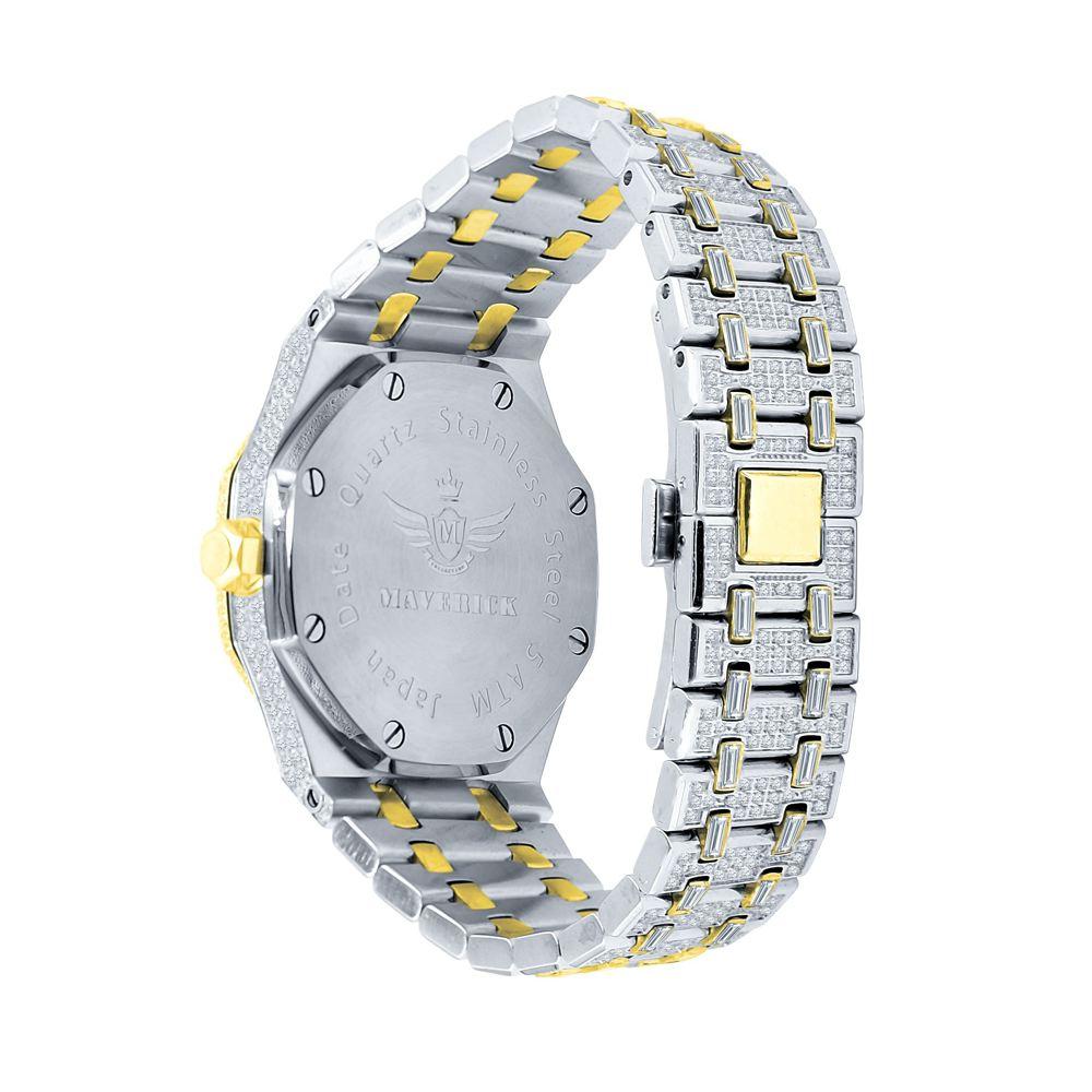 Amazing CZ Full Bustdown Iced Out Watch 2 - Tone Yellow HipHopBling