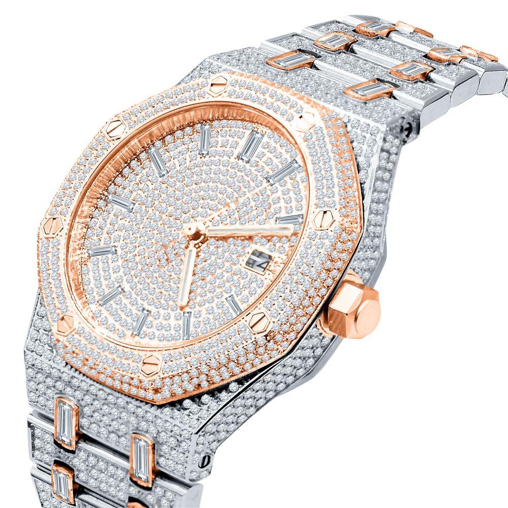 Amazing CZ Full Bustdown Iced Out Watch 2 - Tone Yellow HipHopBling