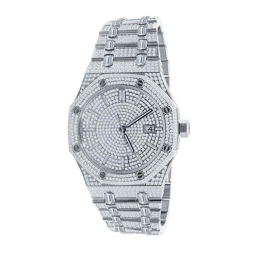 Amazing CZ Full Bustdown Iced Out Watch White Gold HipHopBling