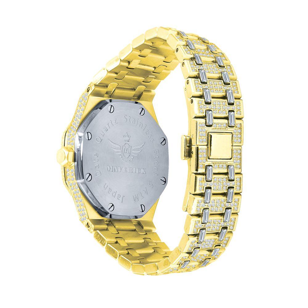 Amazing CZ Full Bustdown Iced Out Watch Yellow Gold HipHopBling