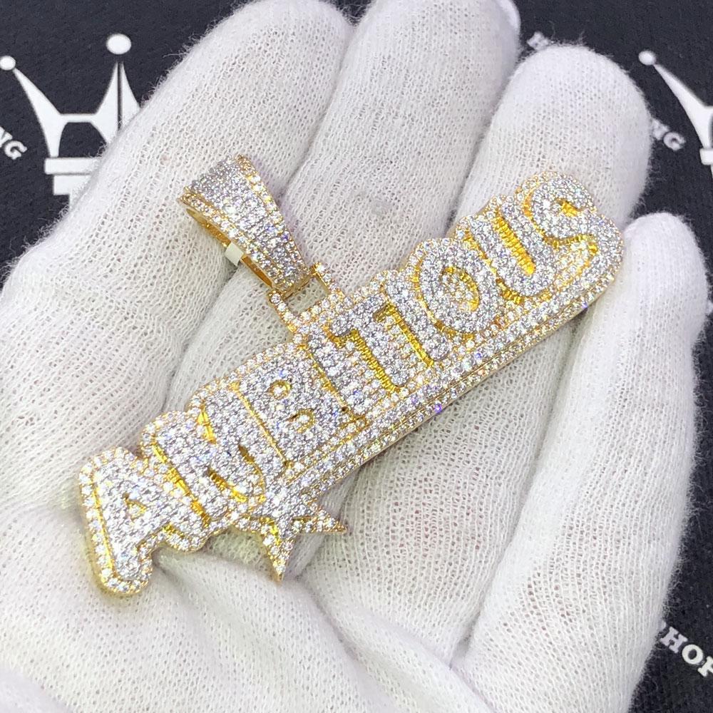 Ambitious CZ Hip Hop Bling Iced Out Pendant Yellow Gold HipHopBling
