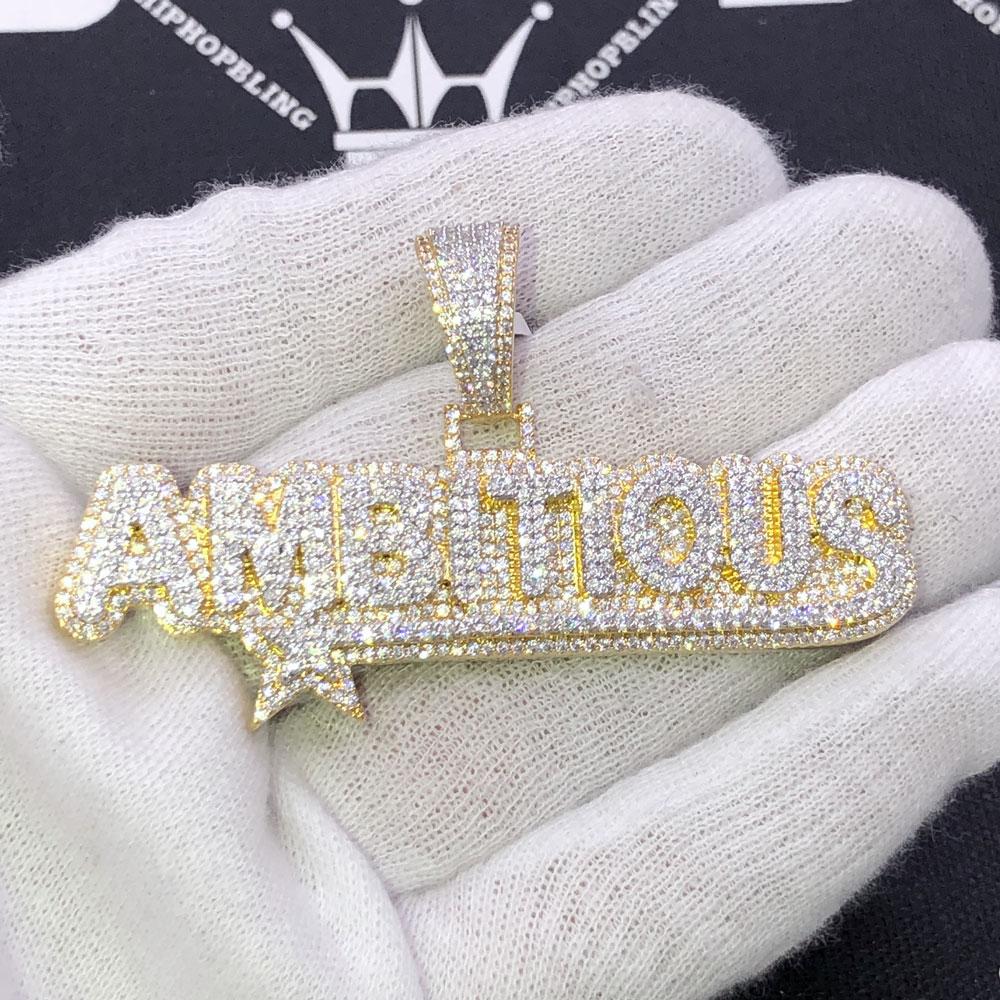Ambitious CZ Hip Hop Bling Iced Out Pendant Yellow Gold HipHopBling
