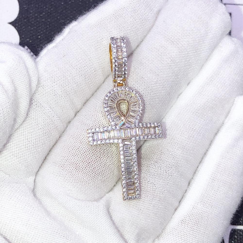 Ankh Cross Baguette VVS CZ Hip Hop Iced Out Pendant Yellow Gold HipHopBling